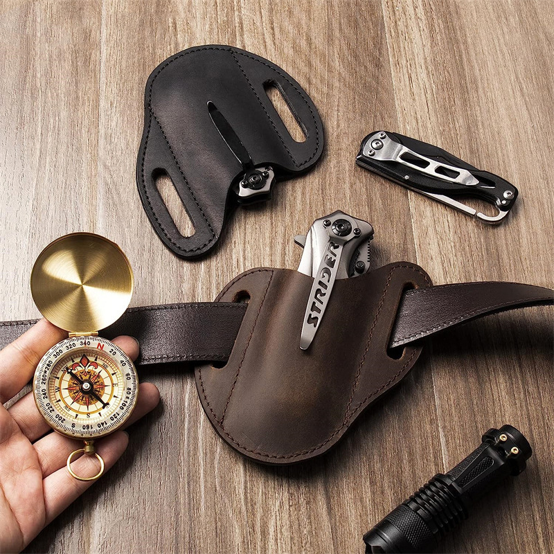 Edc Carry Belt - ของแท้สําหรับมีดพับผู้ถือ Vintage PU มีดเข็มขัดห่วงการล่าสัตว์กลางแจ้งยุทธวิธี EDC มีด