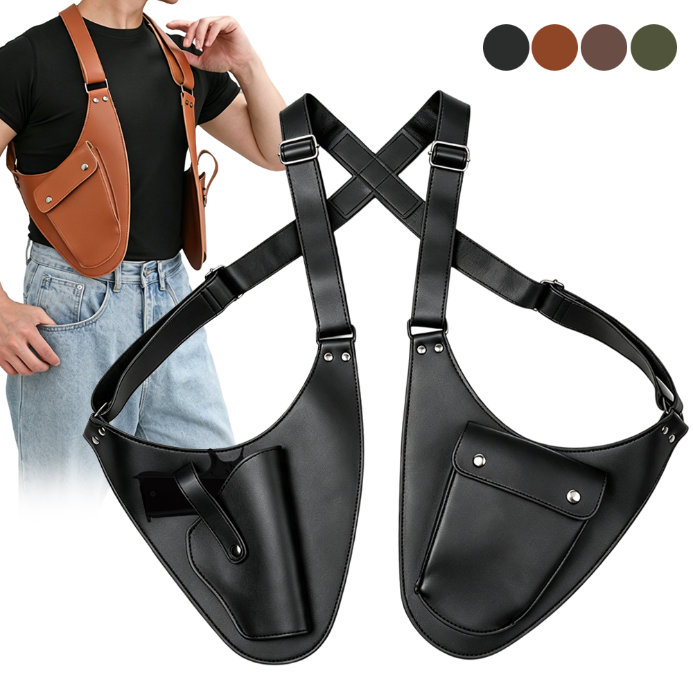 Leather Edc. Carry Pouch - ซองปืนพกแบบยุทธวิธี ทำจากหนัง PU สำหรับสะพายไหล่ ใช้ได้กับปืนรุ่น G17